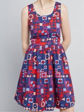 ModCloth Navy, Red & Pink Geometric Sundress
